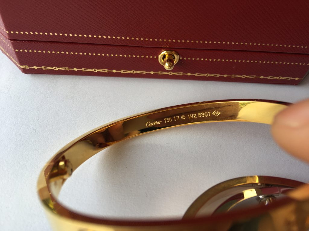 Cartier Love Bracelet Comes with Serial Number, Great Markings and Engravings.