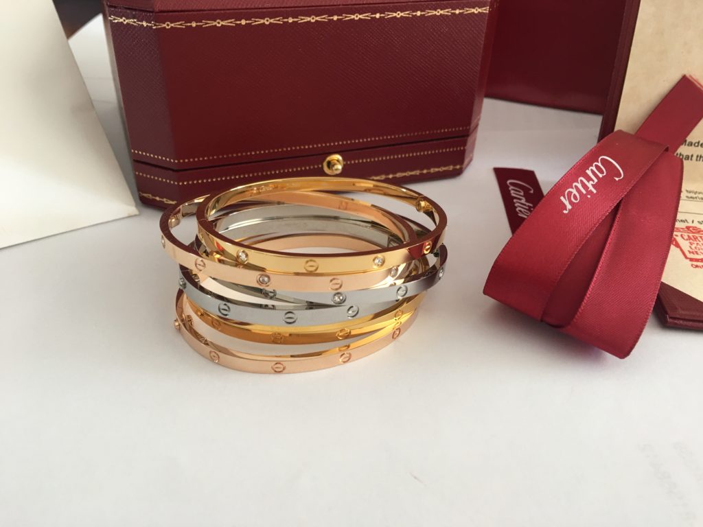 Cartier Thin Love Bracelet Diamonds yellow gold, white gold, pink gold