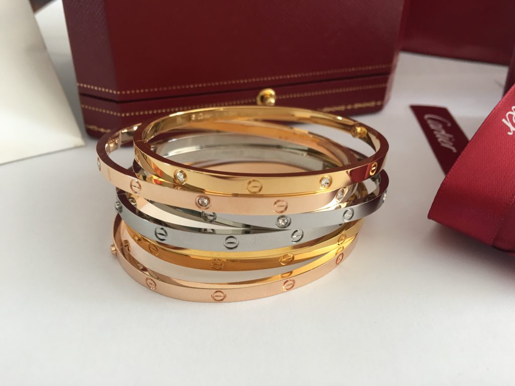 Thin Cartier Love Bracelet Diamonds yellow gold, white gold, pink gold