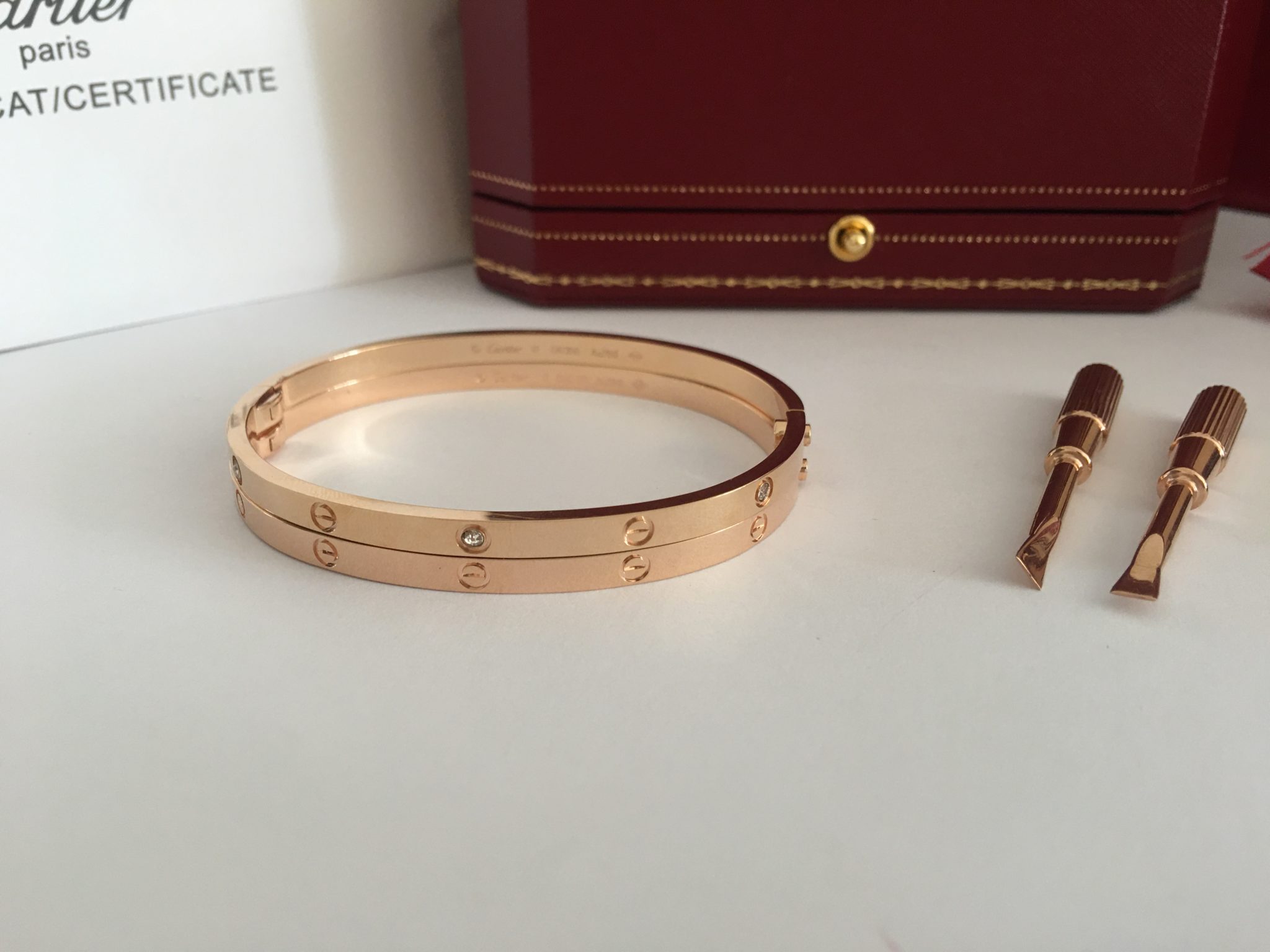 Cartier Thin Love Bracelet Diamonds yellow gold, pink gold & white gold