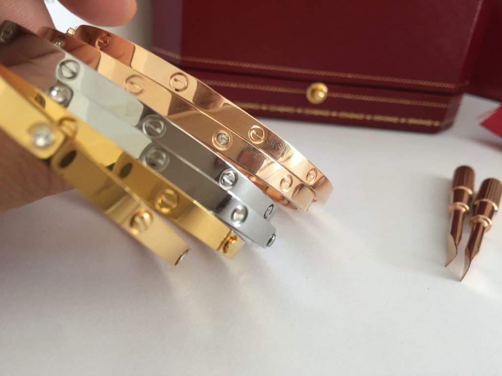 Real 1:1 Replica Cartier Thin Love Bracelet Diamonds yellow gold, white gold, pink gold