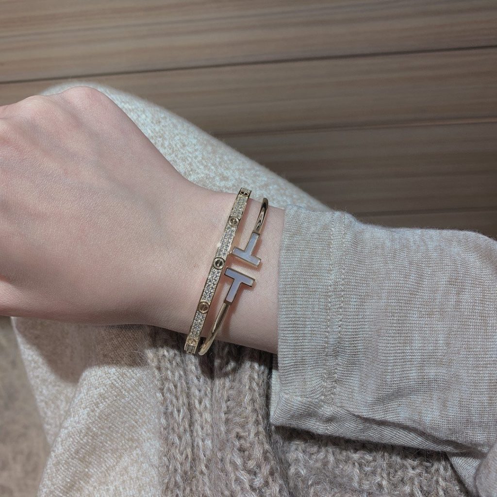 StackingIdea: Cartier love bracelet & Tiffany T bracelet