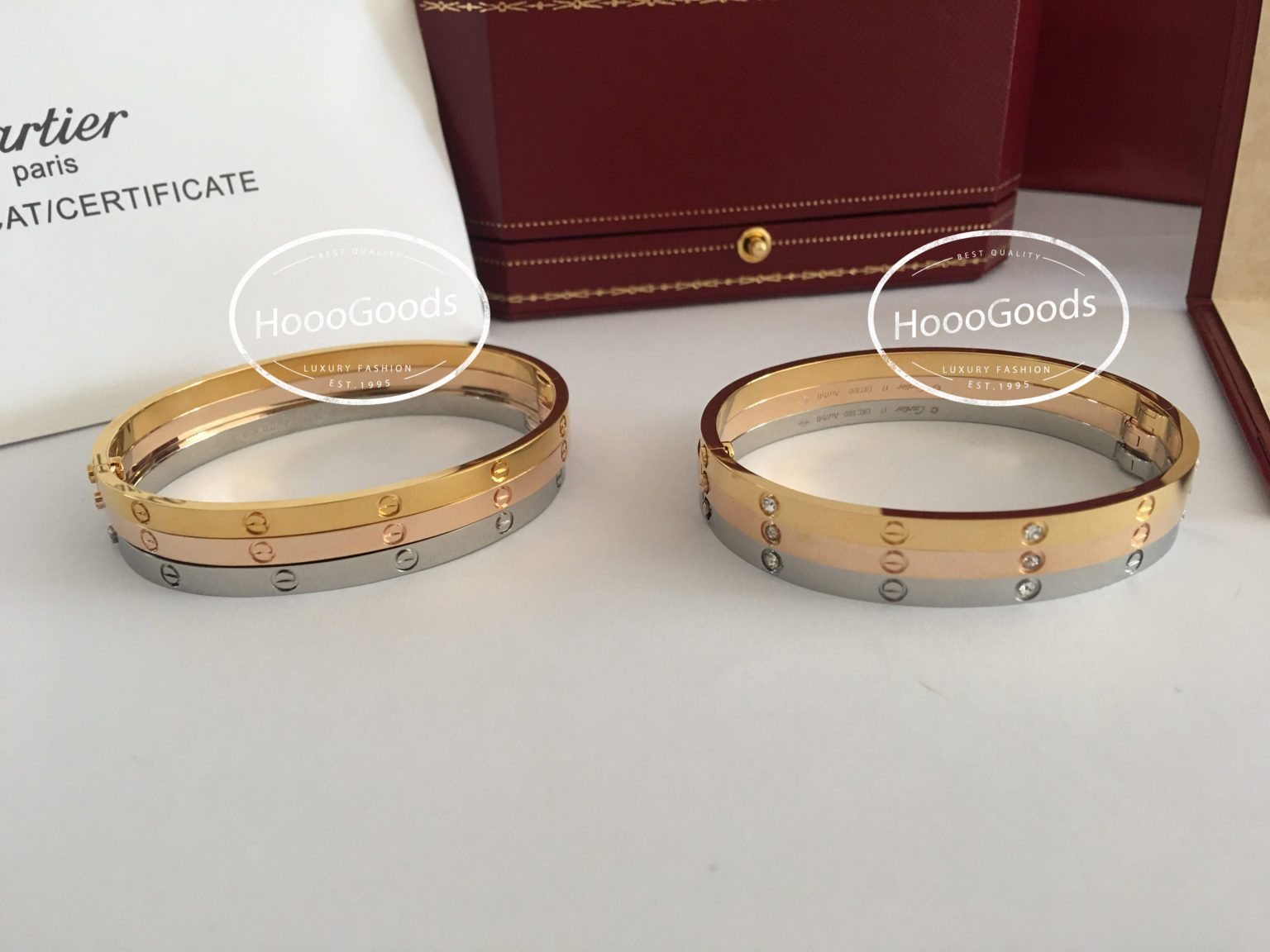 Cartier Love Bracelet small/thin & classic/regular pink, white, yellow gold diamonds HoooFashion