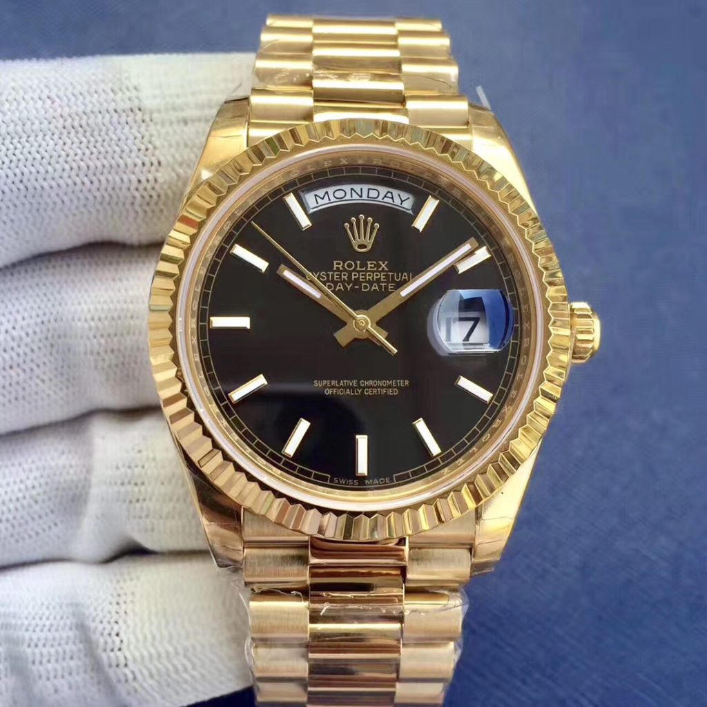 Rolex Day-Date 40 Watch Yellow Gold Black dial