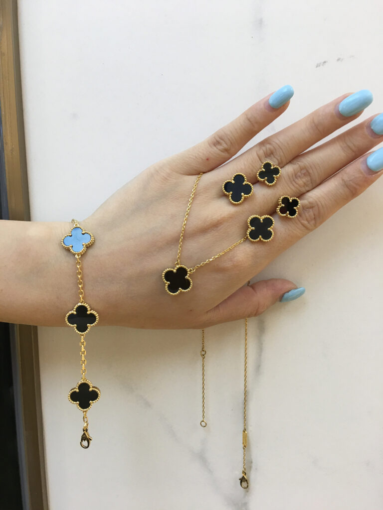 Van Cleef Alhambra bracelet, earrings, necklace black onyx