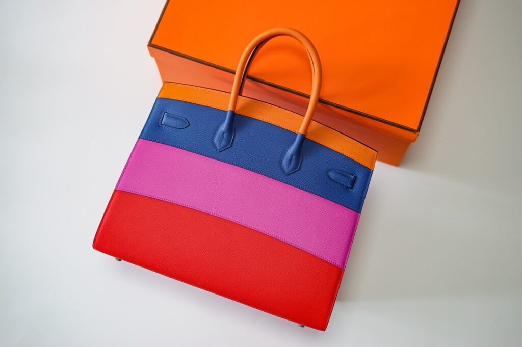 HERMES Sellier Birkin 35cm Sunset Rainbow Bag Epsom Palladium Hardware