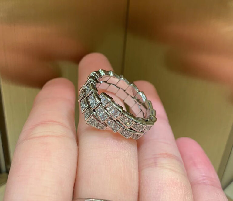 REAL 1:1 Bvlgari SERPENTI VIPER RING two-coil white gold ring set with pavé diamonds