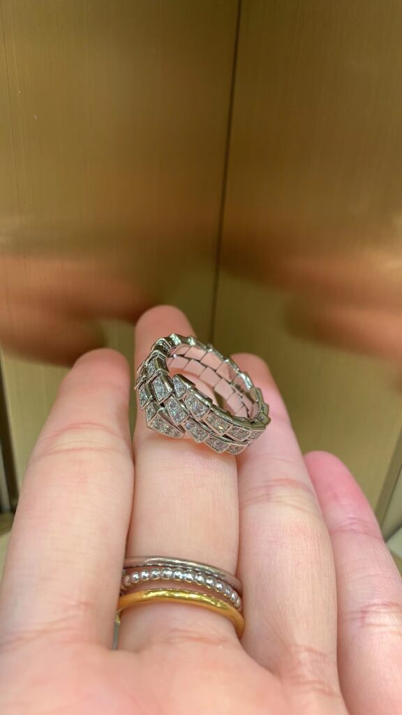 Bvlgari Serpenti Viper two-coil white gold ring set with pavé diamonds